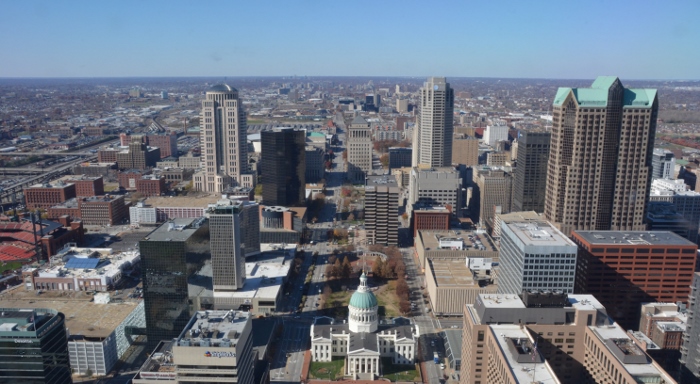 View looking west over downtown St Louis